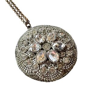Vintage Art Deco Filigree Medallion Rhinestone Pendant Necklace Heirloom Estate